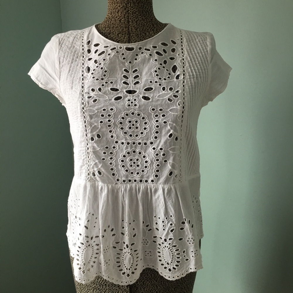 Zara White Open Eyelet Top